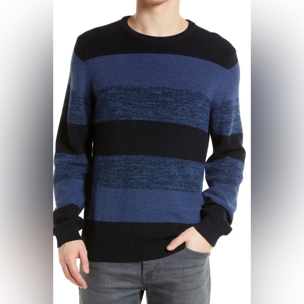 BRAX Rick Feel Good Sportive Stripe Wool Blend Crewneck Sweater Navy XL